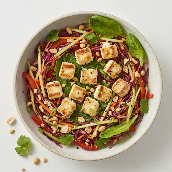 Asian-Style Cabbage & Peanut Crunch with Braised Cottage Cheese Steak
